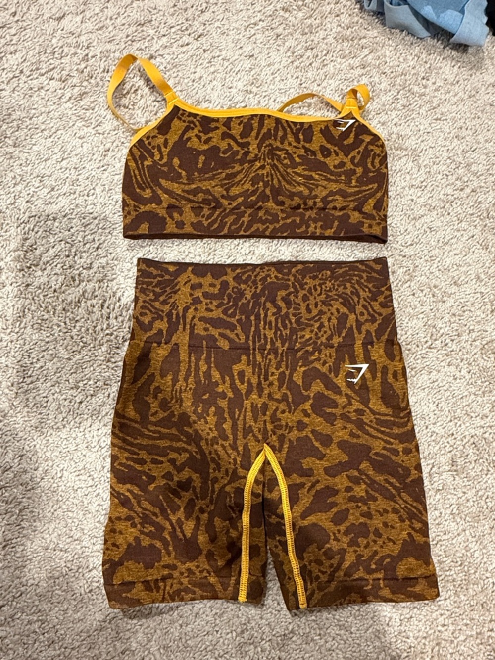 Gymshark Brown & Mustard Seamless Animal Print adapt Active Set